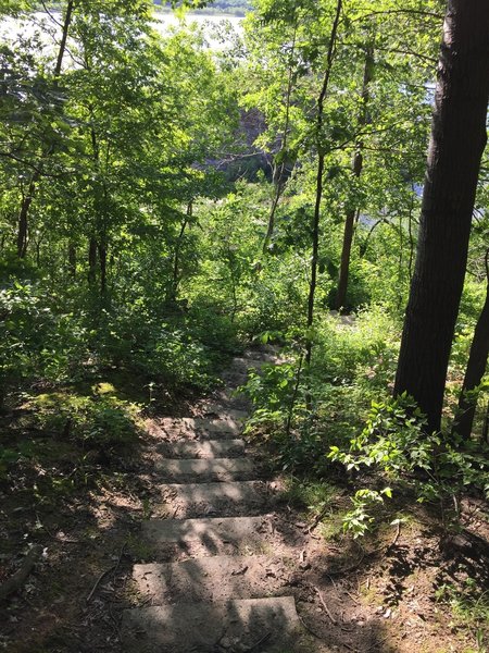 Steps on the trail leading down to the spillway.