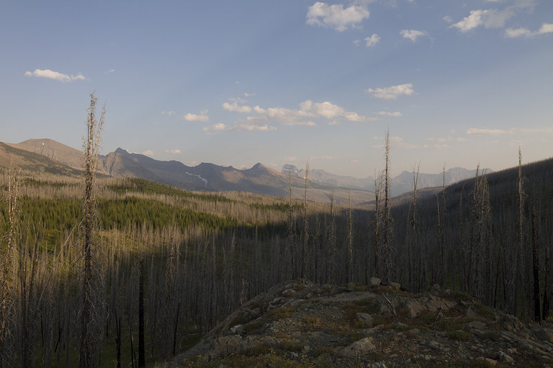 Looking south towards the Garden Wall from the high point of the trail on Flattop Mountain.