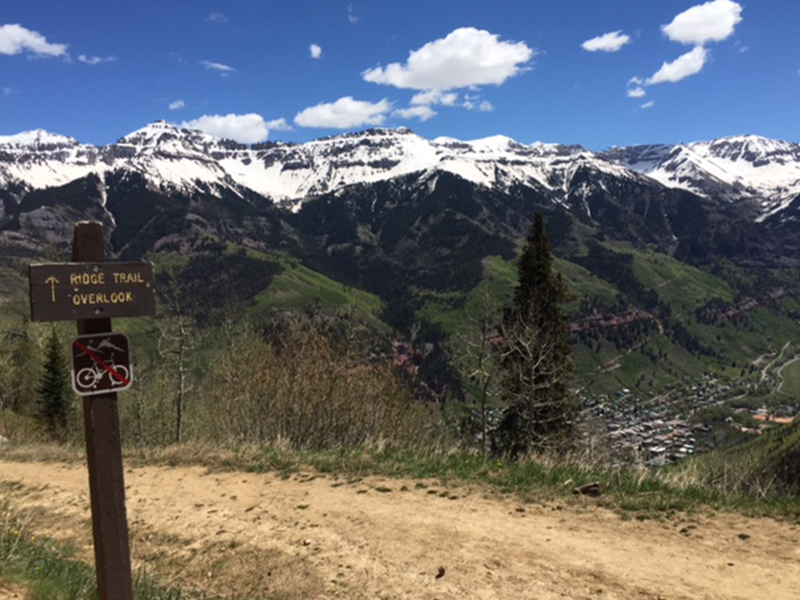 Trailhead at the top of the Gondola St. Sophia Station, overlooking town.