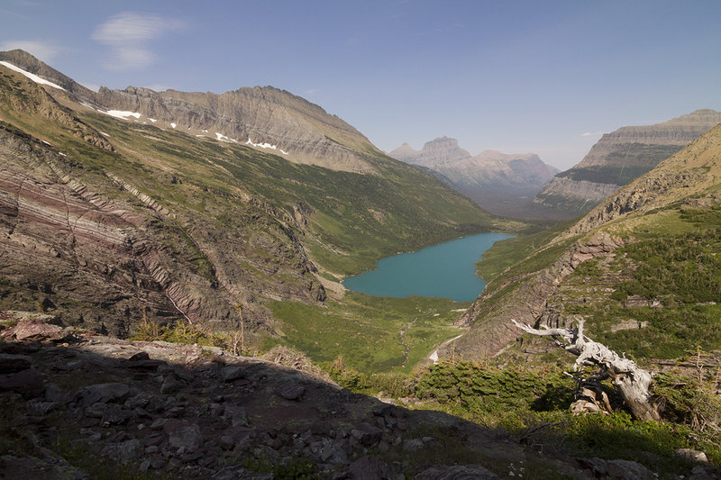 Looking at Gunsight Lake from Gunsight Pass