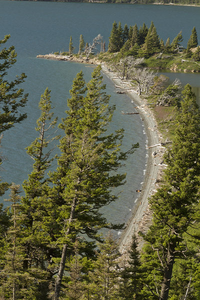 Looking down on Silver Dollar Beach from the St. Mary Lake Trail.