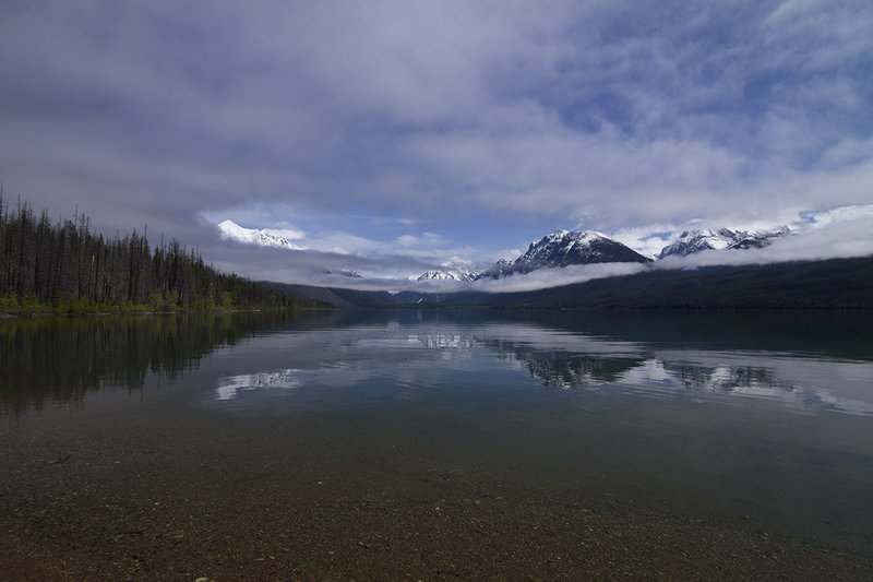 Looking up the McDonald Creek drainage across Lake McDonald from the Lake McDonald campground.