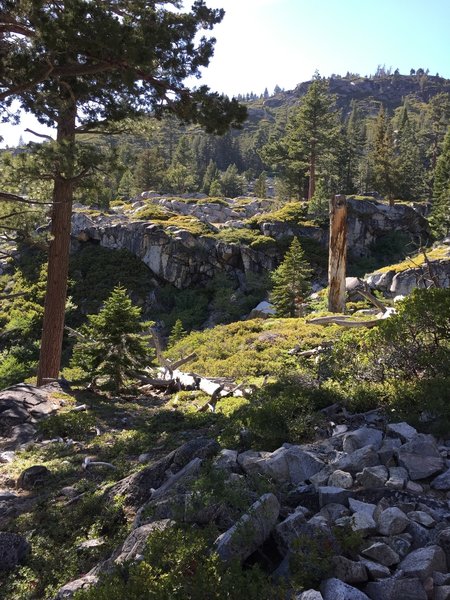 Starting up the switchbacks toward Gilmore Lake; this section of the trail is very rocky.