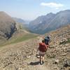 Descending the scree fields on Dawson Pass.