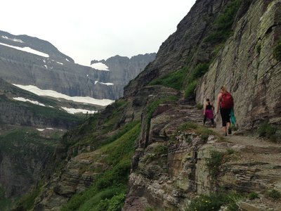 Bedrock bench cut along the Grinnell Glacier Trail.