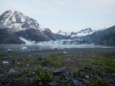 Black sand beach campsite, Glacier Bay National Park, Alaska.