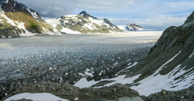 Panorama of the Brady Ice Field above Reid Glacier, Glacier Bay National Park, Alaska.