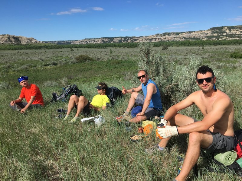 Snack break on Achenback Trail. We later meet the founder of this trail who said it was just an old buffalo trail.