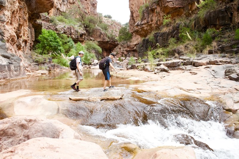 Walking across the creek.