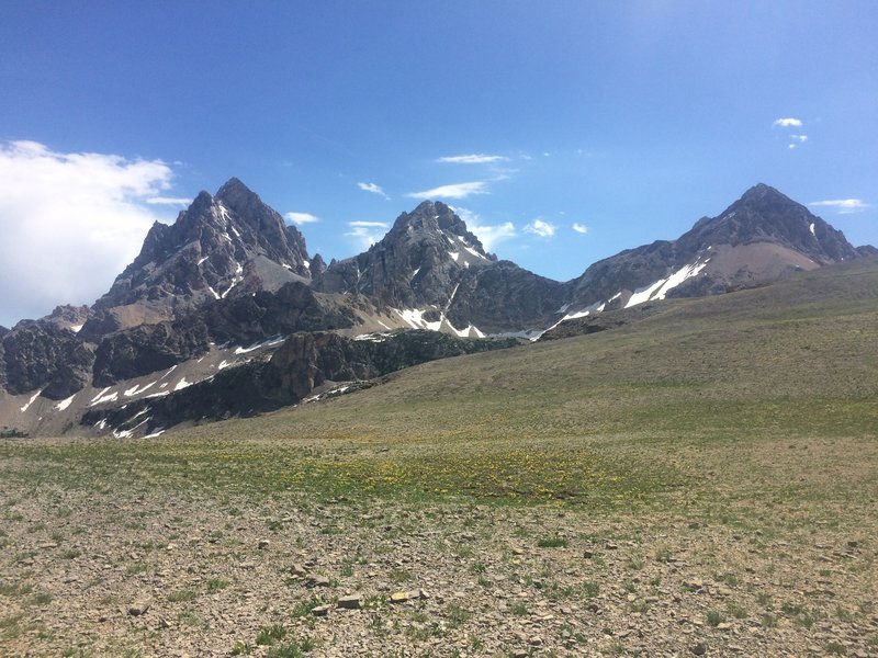 The Grand Teton, Middle Teton and the South Teton (from left to right) from the top of Hurricane Pass.