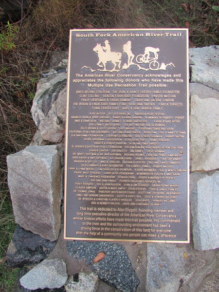 South Fork American River Trail dedication plaque.