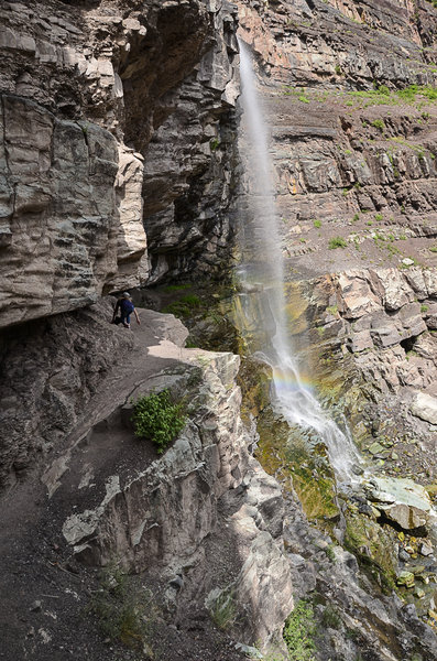 Doing a little scrambling out to Cascade Falls.  The sun was just right to get a little rainbow in the mist.