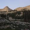 Dawn on the Pfeifferhorn, up above upper Maybird Lake.