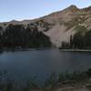 A view across lower Red Pine Lake to the ridge that separates Red Pine Canyon from Maybird Gulch.