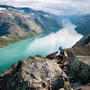 Rob Paris scrambles up Besseggen Ridge in Norway's Jotunheimen National Park, Norway's most-popular hike.