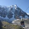 Leaving Plan de l'Aiguille for the vertical kilometre to the Aiguille du Midi, Chamonix Valley, France.