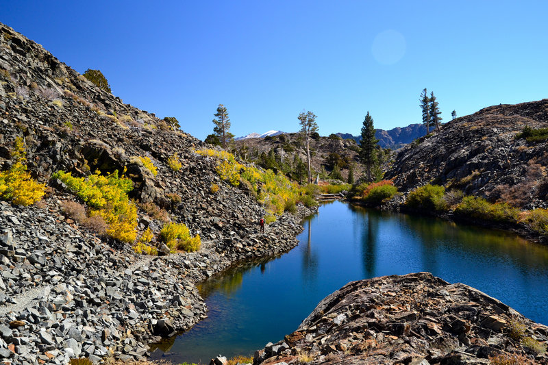 Massive talus fields engulf the banks of Heather Lake.