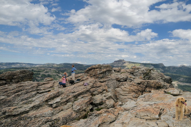 Hikers enjoying their reward for a long climb atop Donner Peak. with permission from George Lamson