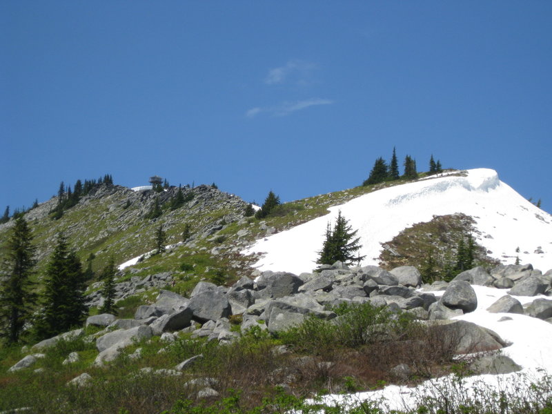 View looking up to Granite Mountain Lookout