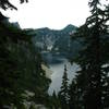 Looking down to Snow Lake on the descent into the lake area.