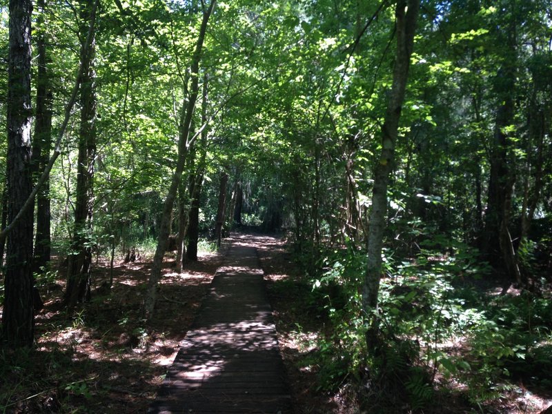 A shaded boardwalk at Fort Caroline.