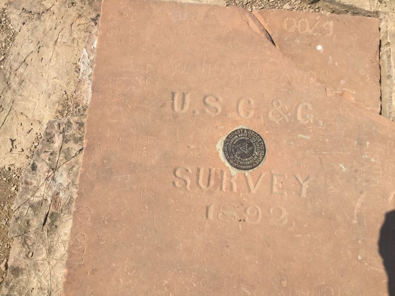 The original marker from the U.S. Coast and Geodetic Survey at the top of Frary Peak.