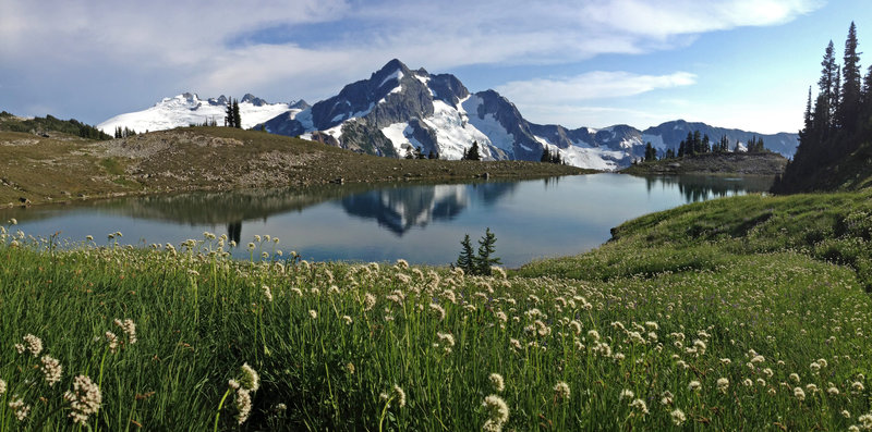 View of Whatcom Peak and Mt. Challenger from Tapto Lakes above Whatcom Pass.