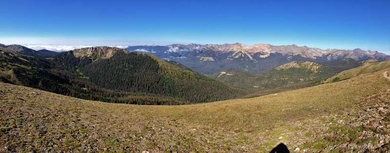 Looking west toward the Never Summer Range. To the south look for Grand Lake that is currently covered by clouds