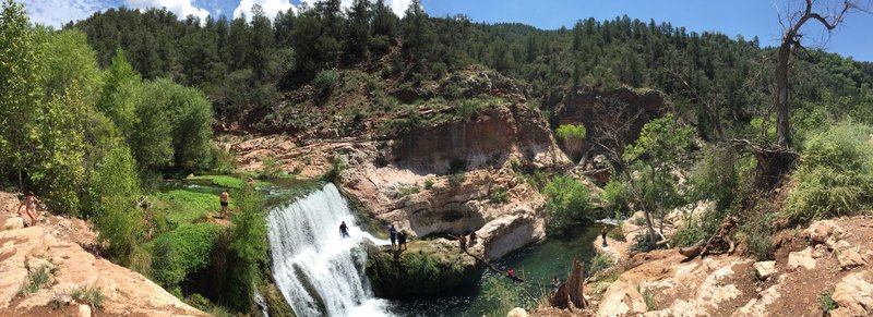 Panoramic view of the waterfall and toilet bowl.