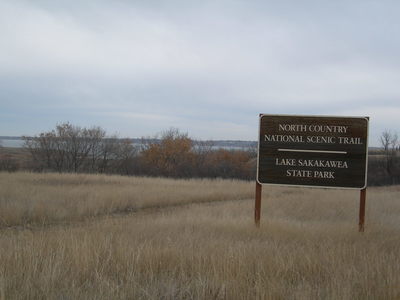 The western terminus marker for the North Country National Scenic Trail.