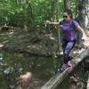 Jessie crossing the creek south of Burns Branch.