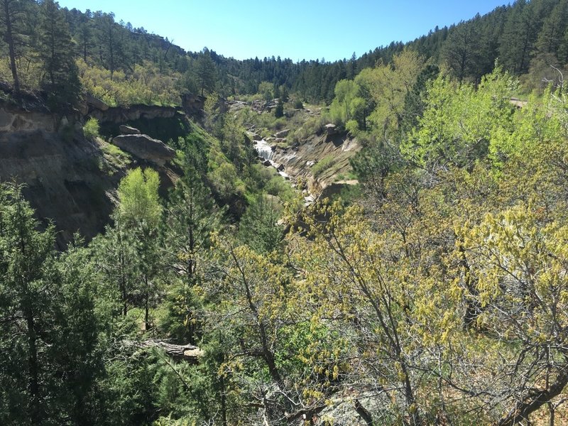 So much rain there was a waterfall, May 28, 2016. Erosion downstream from the 1933 dam failure is visible.