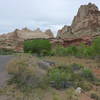 Capitol Dome rising in the background along UT-24 in Capitol Reef National Park, Utah.