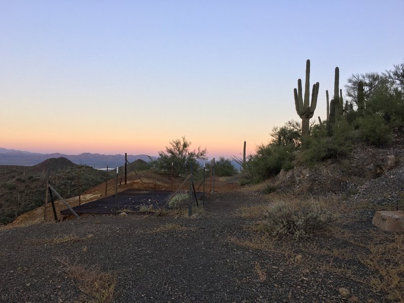 Covering the Gould Mine shaft is a metal grate.