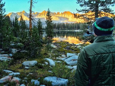 Upper Little Five Lakes watching the sunset reflect off of  the Kaweahs.
