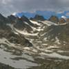 View of the Titcomb Basin peaks from the head of the basin, past where the trail ends.