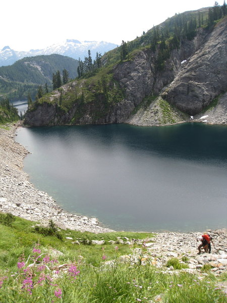 Ascending the climbers trail from Thornton Lake to the Col.