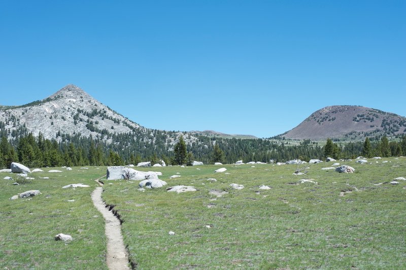 The trail approaches Lower Gaylor Lake, with Mount Gaylor sitting on the right in the distance.