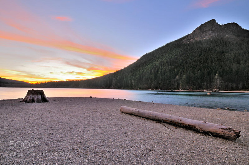 Sunset over Rattlesnake Lake and Rattlesnake Ledge.