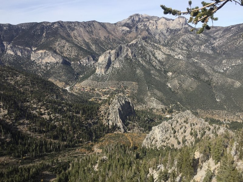 Views of Kyle Canyon and Cathedral Rock.