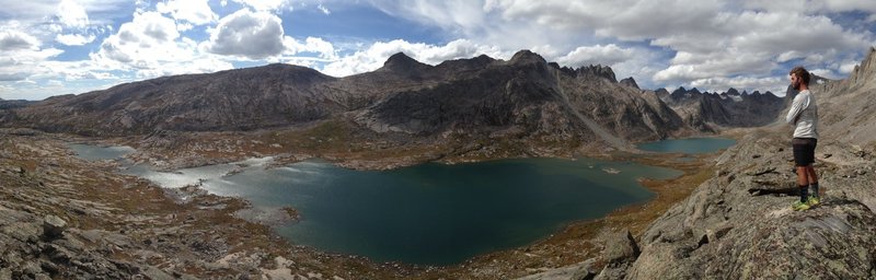 Perched on the cliffs east of the first lake.