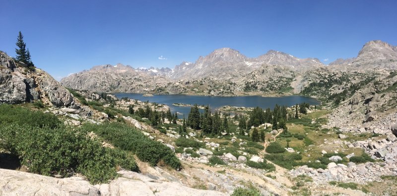 A nice place to stop before descending to Island Lake with a view into Titcomb Basin.