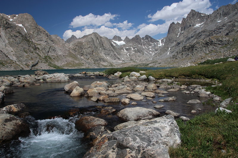 View toward the head of Titcomb Basin from the outlet of upper Titcomb Lake.