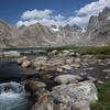 View toward the head of Titcomb Basin from the outlet of upper Titcomb Lake.