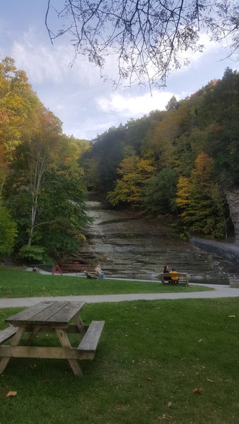 View of Buttermilk Falls at the start of the trail.