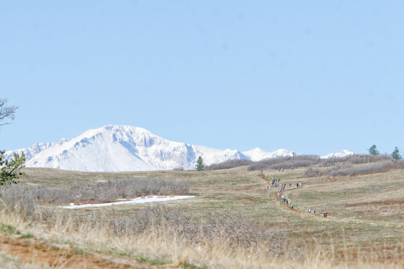 Pikes Peak dominates the view at the Greenland Trail Races.