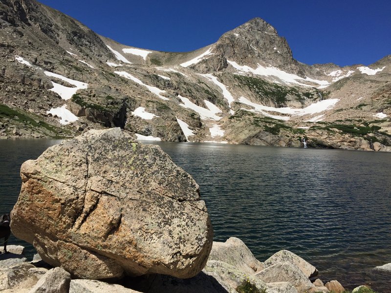 Blue Lake and boulder.