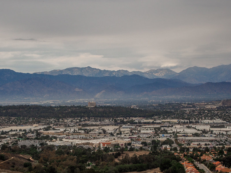 Facing the San Gabriel Mountains.