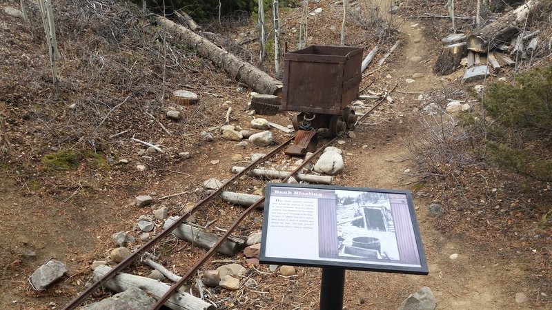 Interpretive sign and rail car.