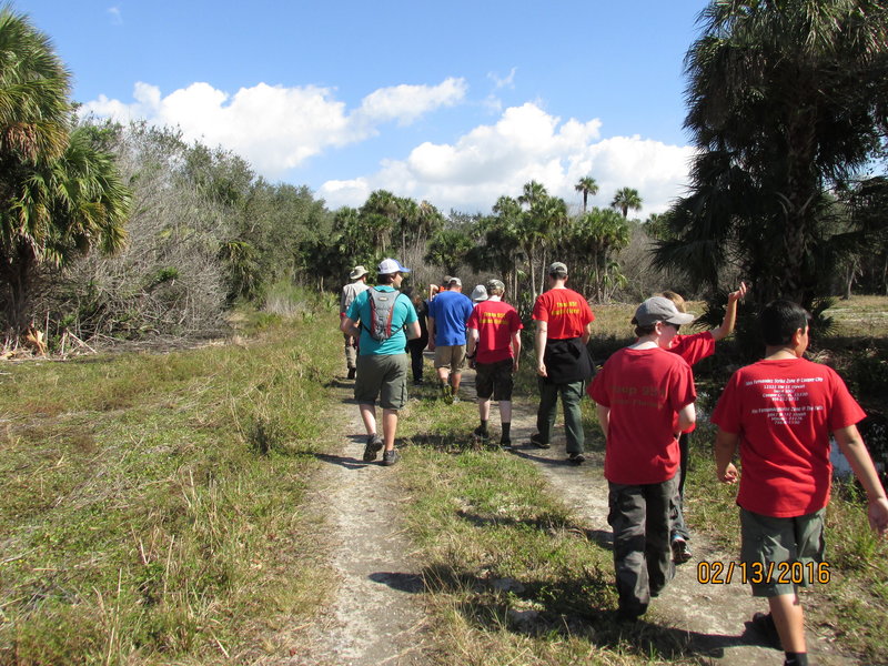 A Boy Scout Troop camping for the weekend took a guided hike down the Easement Road.